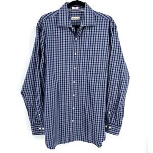 Peter Millar Plaid Button Up Dress Shirt Mens Size Large Blue Purple
